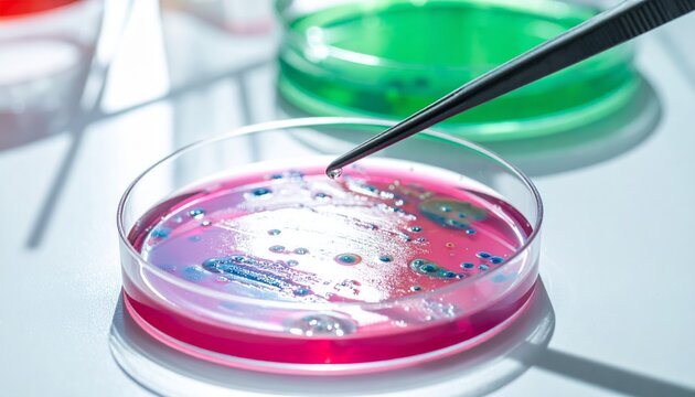 Microbiologist inoculating a petri dish with bacteria
