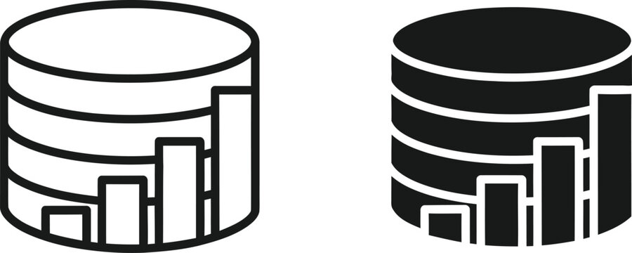 Database management icon set data storage and analytics visualization