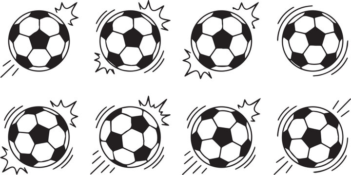 Black and white soccer balls with motion lines
