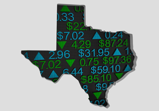 Texas TX State Map Stock Market Ticker Economic Growth Investment Financial Outlook 3d Illustration.jpg