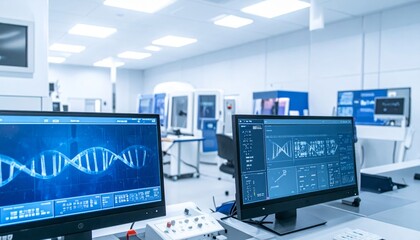 Fototapeta premium Genetic Sequencers in a Modern Laboratory Showing DNA Analysis