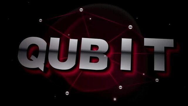 Dynamic graphic concept of 'Qubit' in glowing text, set against an abstract interconnected network, symbolizing quantum technology and future innovation