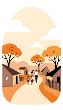 Limpopo Village Morning Scene With Family Walking
