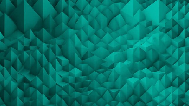 A clean 3D render of an abstract geometric pattern consisting of sharp teal low-poly pyramids and triangular facets. Great for modern tech presentation backgrounds, digital wallpaper, creative banner 