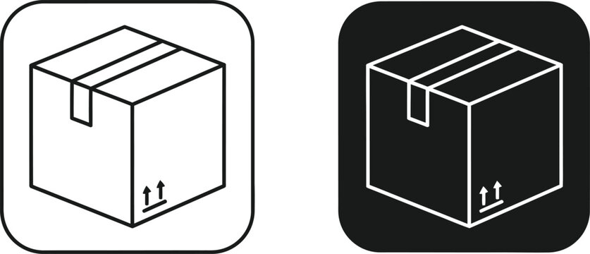 Cardboard box icons line art and solid black versions
