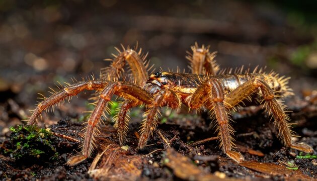 Orange Tarantula Spiders on Soil Ground.