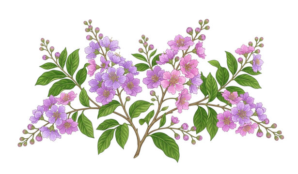 Pride of India flowers botanical vector isolated on white background
