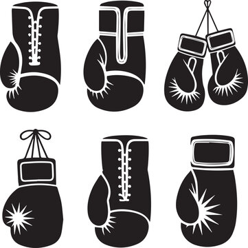 Set of black boxing gloves in different positions vector Vector