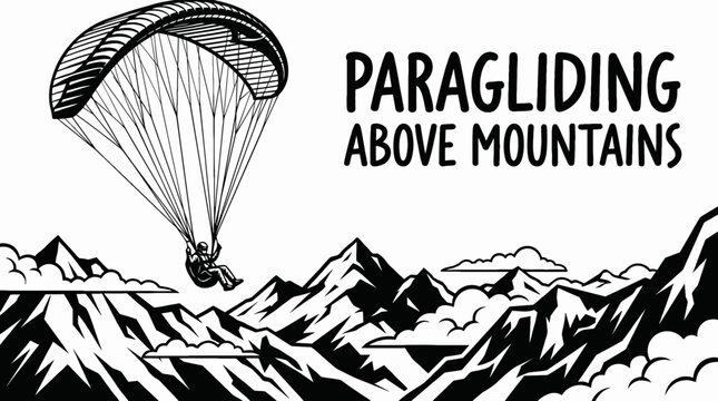 paraglider flying alone above mountains representing freedom adventure and extreme aerial sport