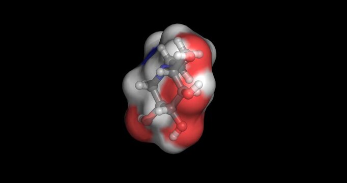 Miglitol, drug/alpha-glucosidase inhibitor for type 2 diabetes and obesity, 3D molecule spinning, 4K
