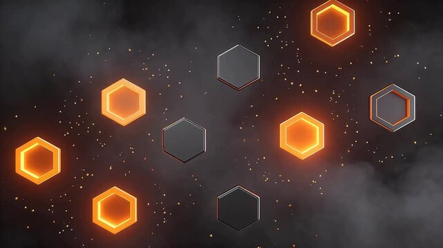 Hexagonal shapes with glowing edges on dark background