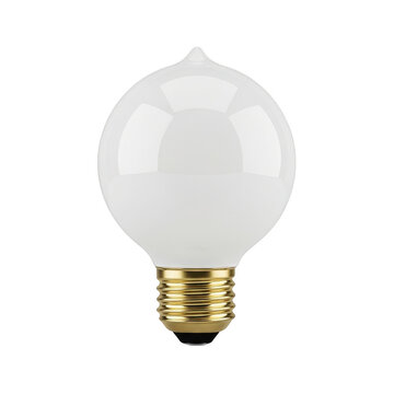 Round frosted led light bulb with brass base isolated on a transparent background