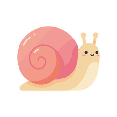 Cute smiling snail with large pink spiral shell in flat vector style, isolated background, featuring a playful kawaii cartoon design © Anlust