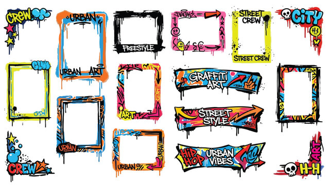 Graffiti street art frames and labels