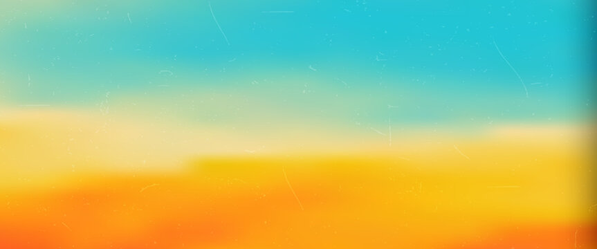 Vintage summer beach gradient background with retro film grain and dust scratches texture. Abstract ocean coast horizon backdrop