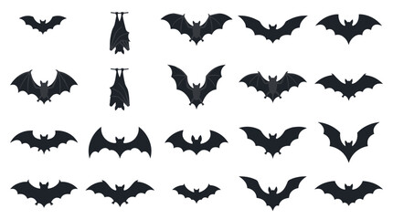 Fototapeta premium Collection of Silhouette Bat Icons for Halloween and Spooky Themes