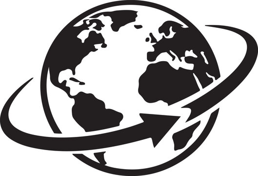 World globe with circling arrow icon for global transfer, communication, and network concepts