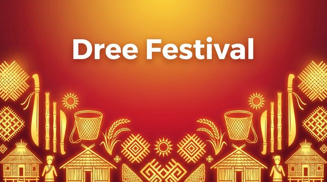 Dree Festival Harvest Celebration Banner with Apatani Tribal Ornaments and Warm Gradient, Traditional Symbols of Ziro Valley Arunachal Pradesh Culture