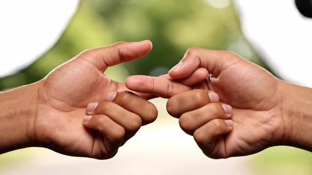 Distorted Human Hands with Merging and Unnatural Interlocking Fingers Against Blurred Green Bokeh Background