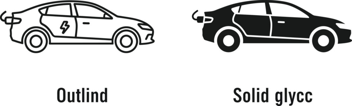 Electric vehicle icon set outline and solid glyphs for automotive design