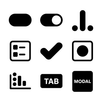 User interface icons set including toggle menu check circle chart tab modal