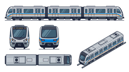 Modern commuter train or metro subway vector illustration set. © Vector Stock Assets