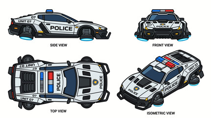 Police Car Four View Illustration. © Vector Stock Assets