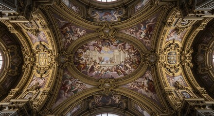 Obraz premium Baroque Ceiling Fresco Ornate Architectural Detail.