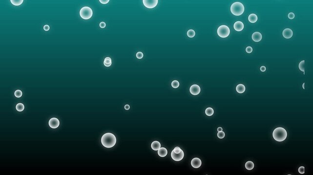 Bubbles floating in teal gradient water motion background. Liquid bubble background for clean fresh presentation. Digital bubbles animation for abstract design.