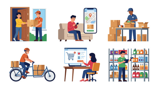 vector ecommerce delivery shopping online store scenes flat illustration