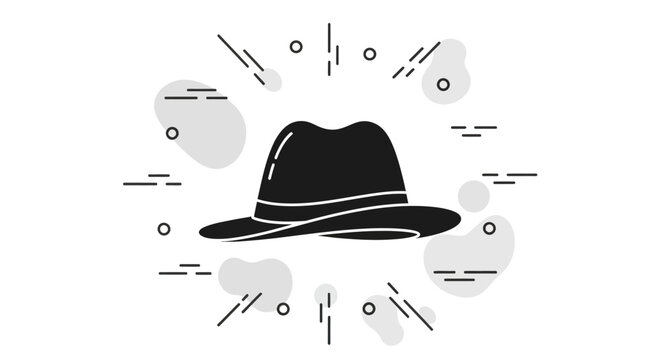 Black fedora hat with white band.