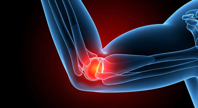 Human arm elbow joint pain medical illustration 3D render anatomy concept