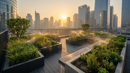 Fototapeta premium smart irrigation landscape maintenance green rescue rooftop garden with modern irrigation system