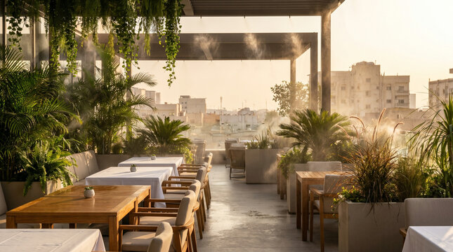 smart irrigation landscape maintenance green rescue modern rooftop restaurant with urban greenery