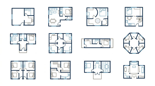 Collection of Architectural Floor Plans for Various Buildings.