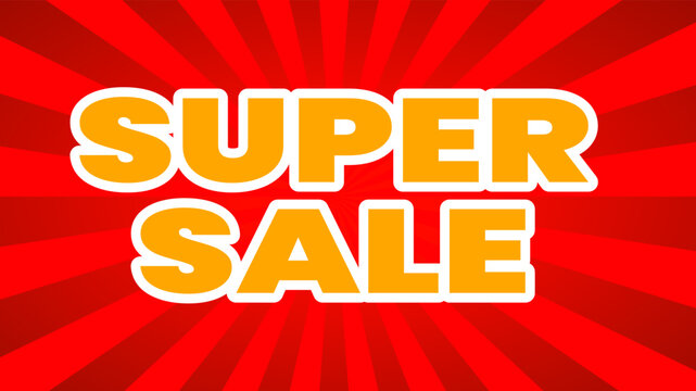 Super Sale bold 3D orange text banner on red sunburst background for retail promotion design