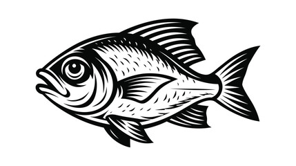 Fototapeta premium Textured graphic of a fish with detailed scales and fins black