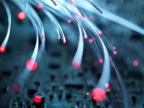 Fibre optics, hardware, circuit board in the background