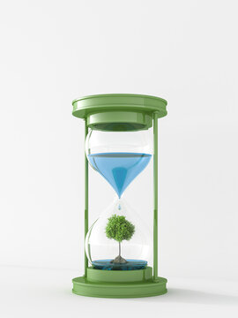 3D Rendering, tree on rock in hourglass with water