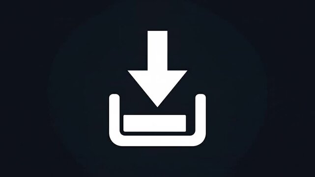 Minimalist white download icon animation with arrow moving into bracket on dark blue background