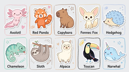 Fototapeta premium Collection of Cute Cartoon Animals with Their Names.