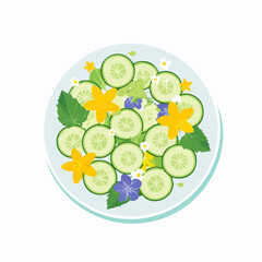 Fototapeta premium Gurken-Blüten-Salat mit Minze
