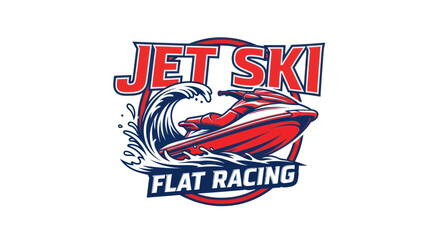 Red Jet Ski Flat Racing Emblem with Wave © Dayah