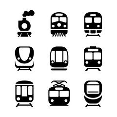 Train and tram vector illustration set with transport locomotive passenger platform © SabithaRani
