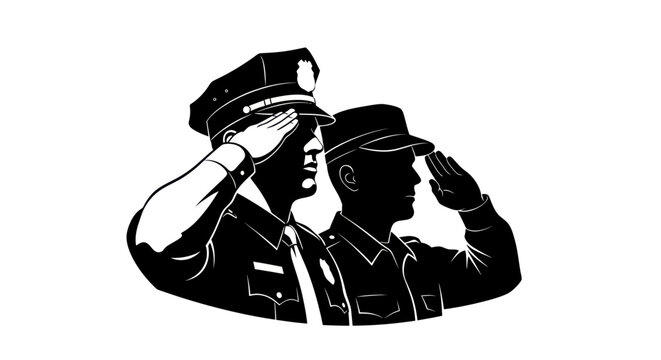 Two police officers saluting, vector illustration, law enforcement, authority