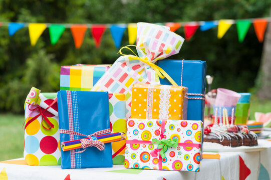 Birthday present on garden table