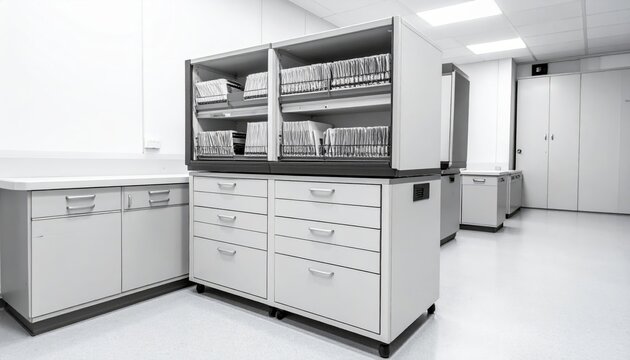 Organized Microscope Slide Storage Cabinet in a Laboratory
