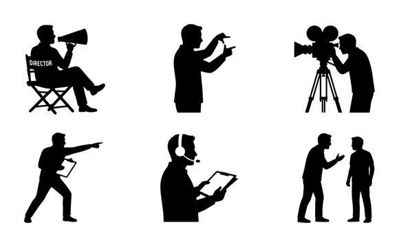 Filmmaking Director Silhouettes: Set of 6 Icons for Movie Production & Creative Direction