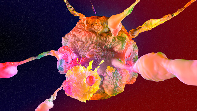 3D rendered Illustration of a mutating and distributing cancer cell
