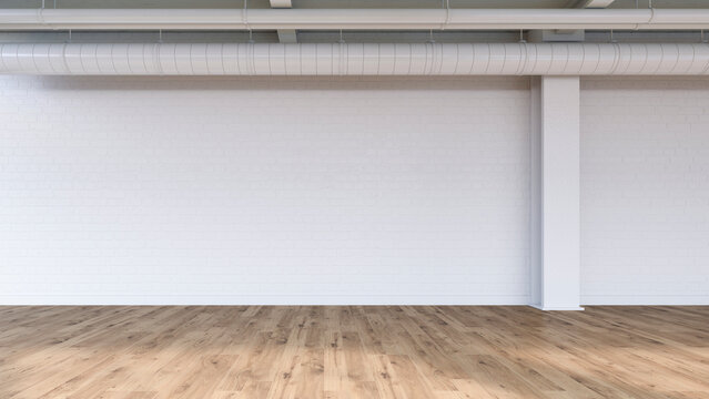 Wall and pipes in an empty loft, 3D Rendering